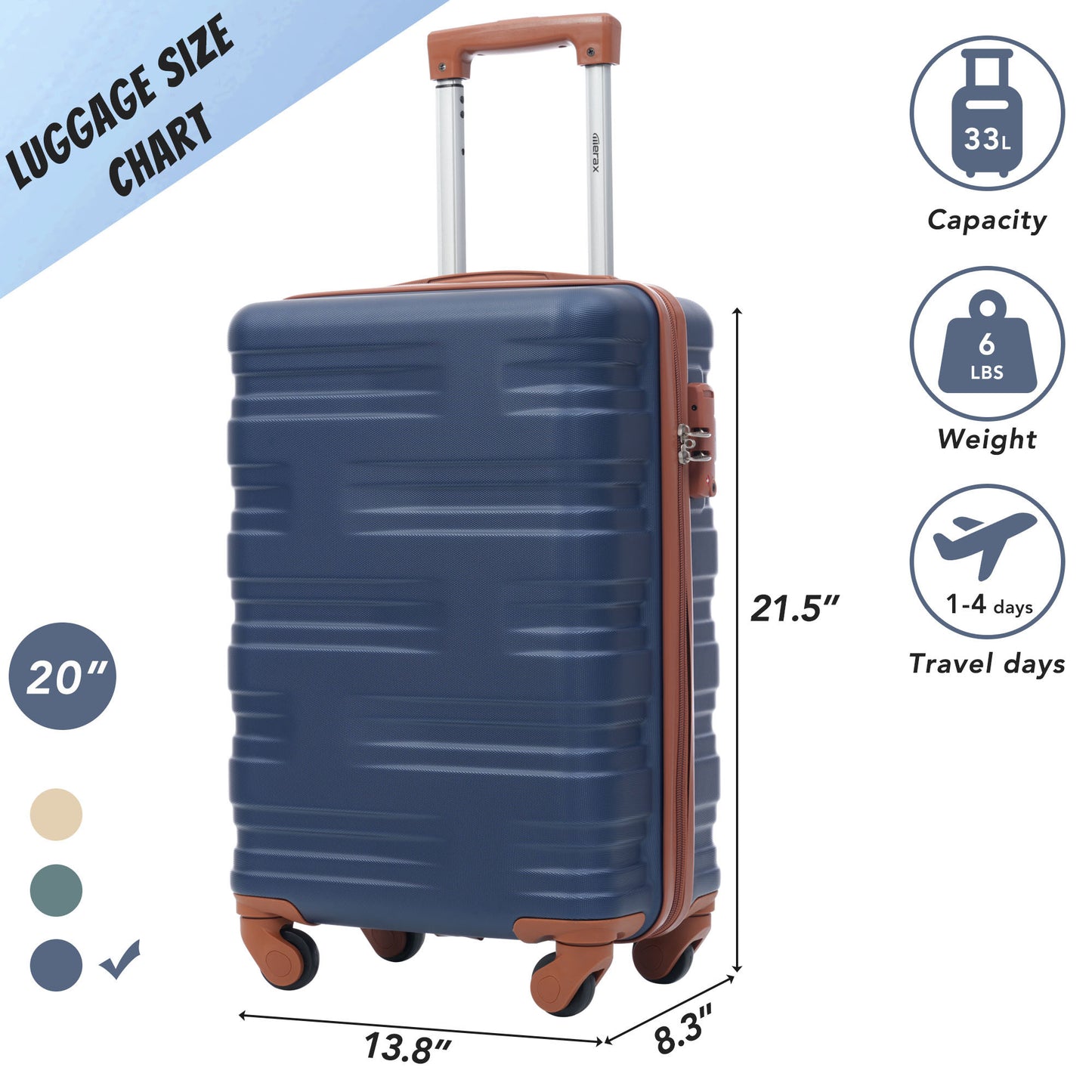 Luggage with TSA Lock Spinner Wheels Hardside Expandable Luggage Travel Suitcase Carry on Luggage ABS 20"