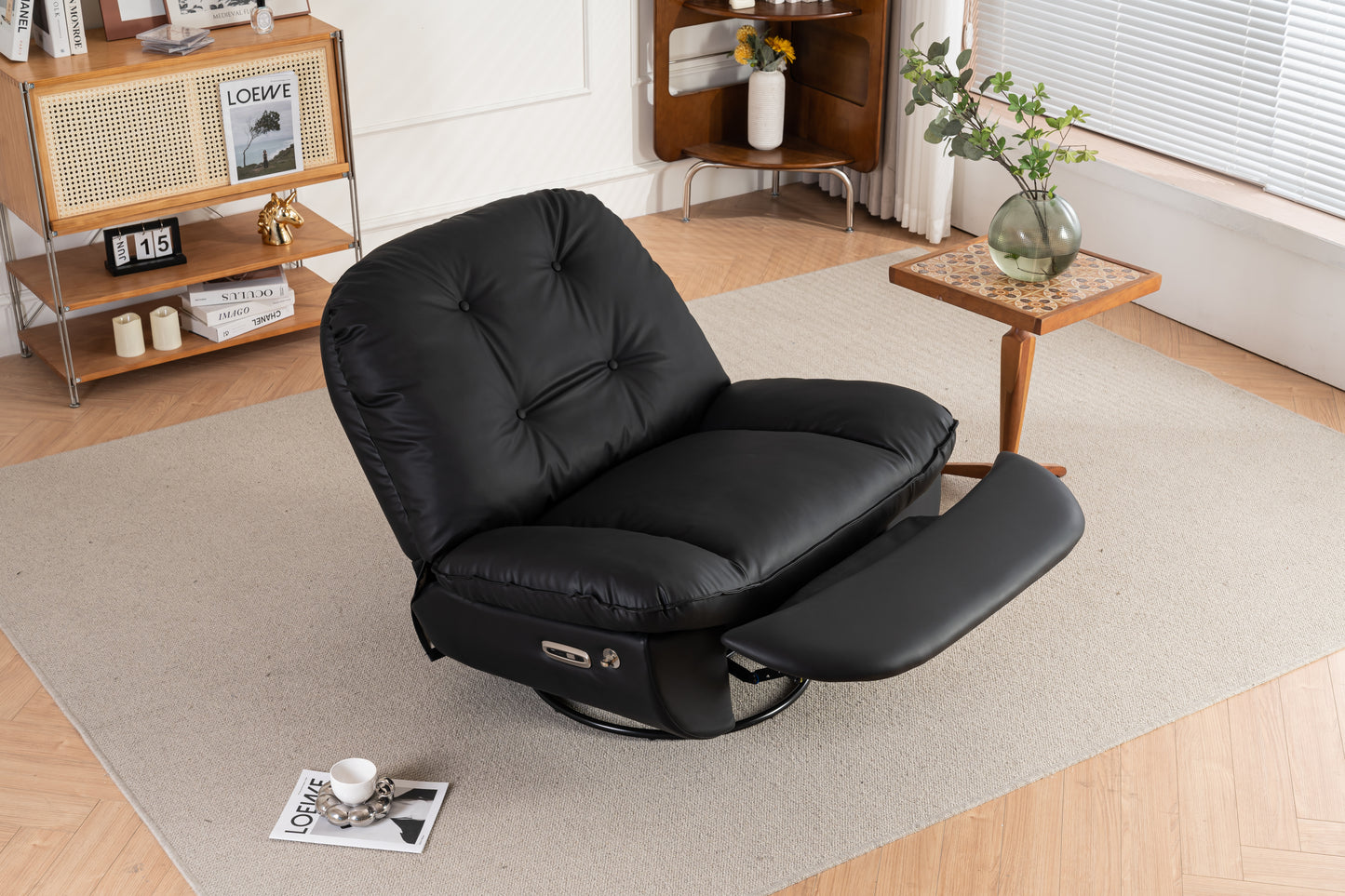 Luxurious Multi-Function Bluetooth Power Recliner Swivel Glider - Black PU