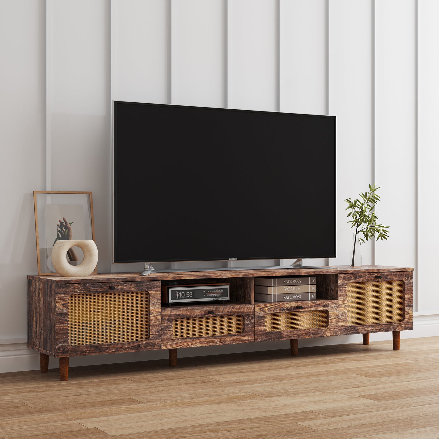 Rustic TV Stand with 2 Doors and 2 Open Shelves