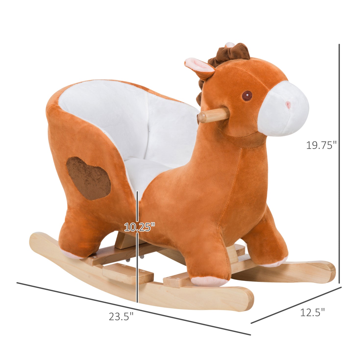 Qaba Kids Plush Animal Ride-On Rocking Horse with Songs and Soft Fabric