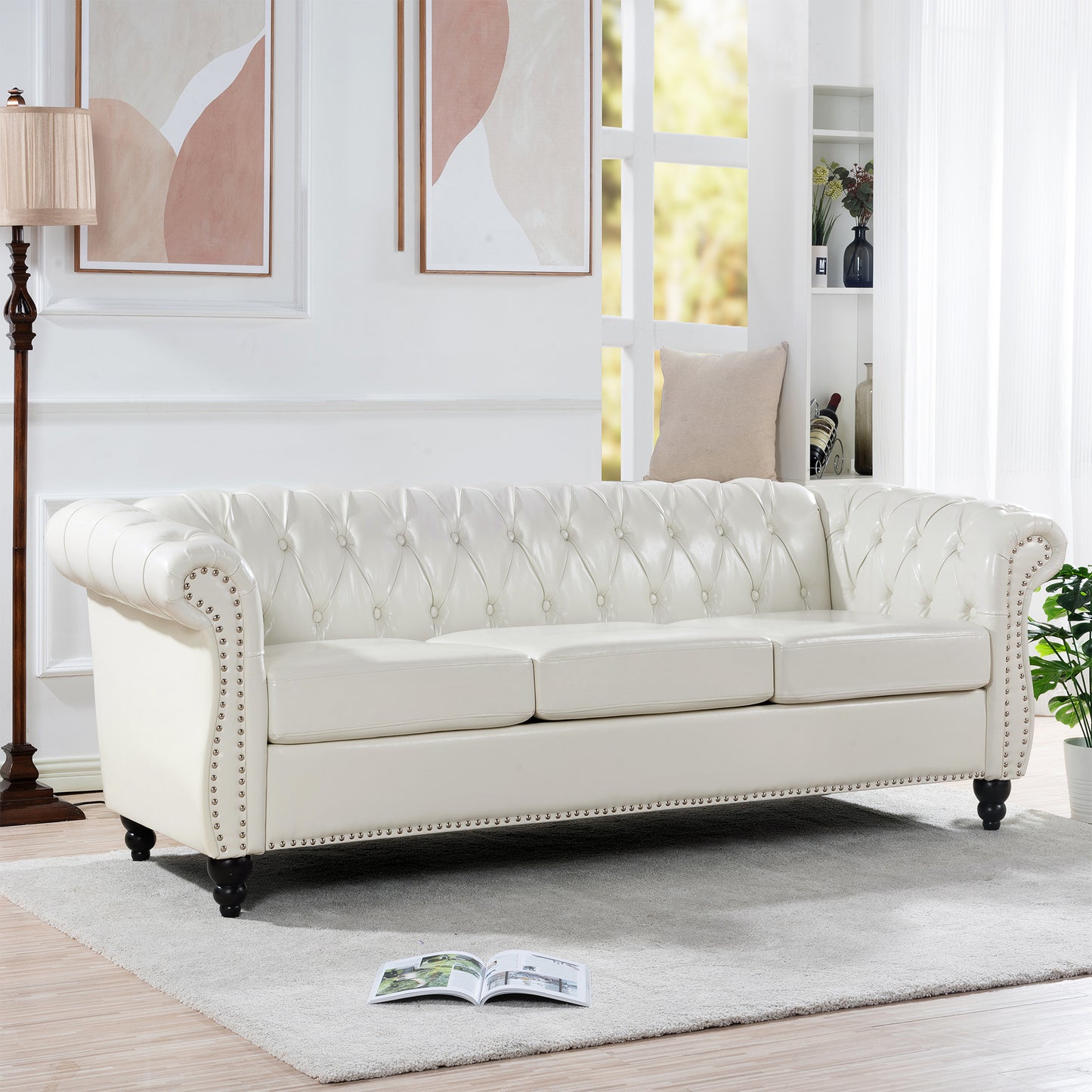 Luxurious 84.65 Rolled Arm Chesterfield 3 Seater Sofa