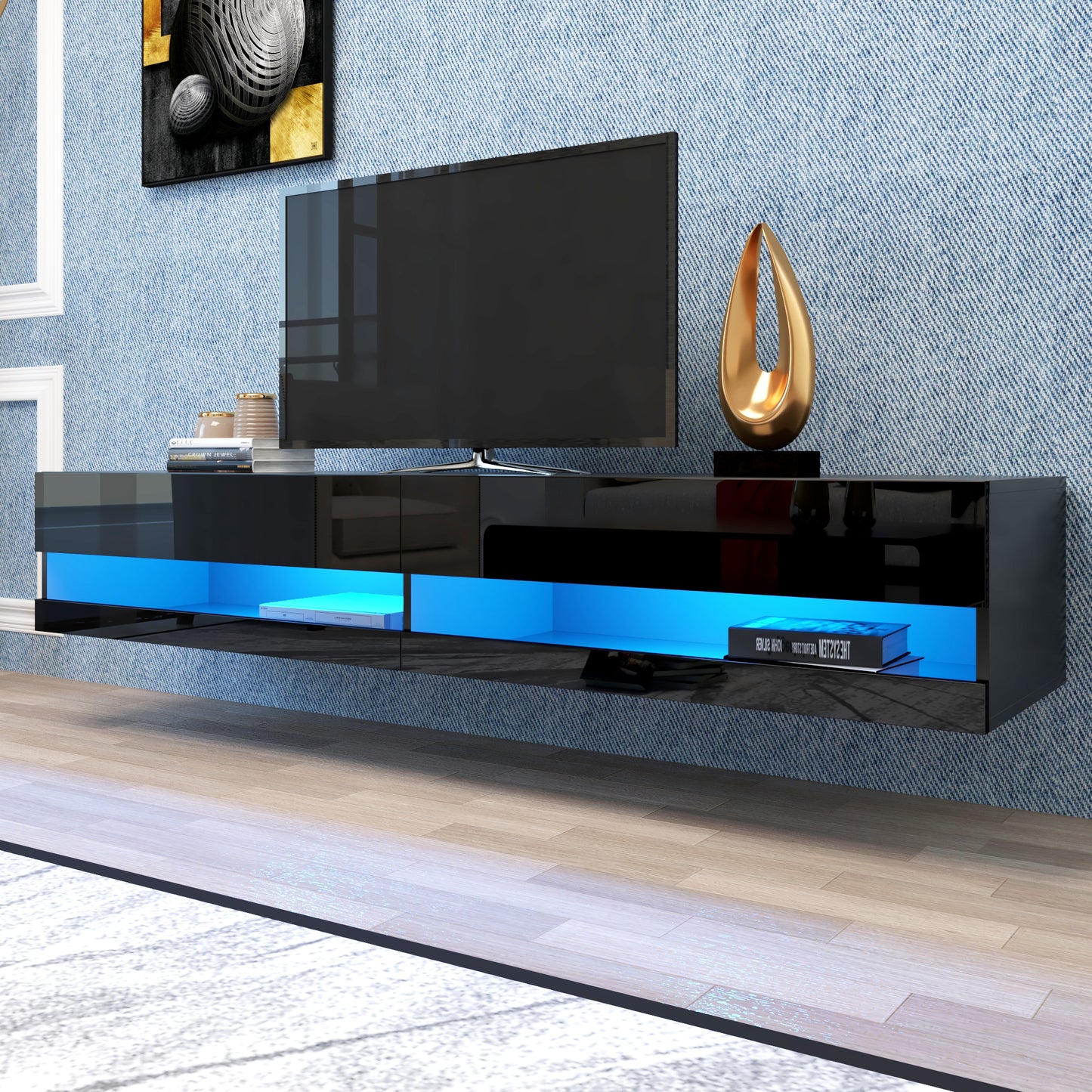 Sleek 80 TV Stand with LED Ambient Lighting - Black