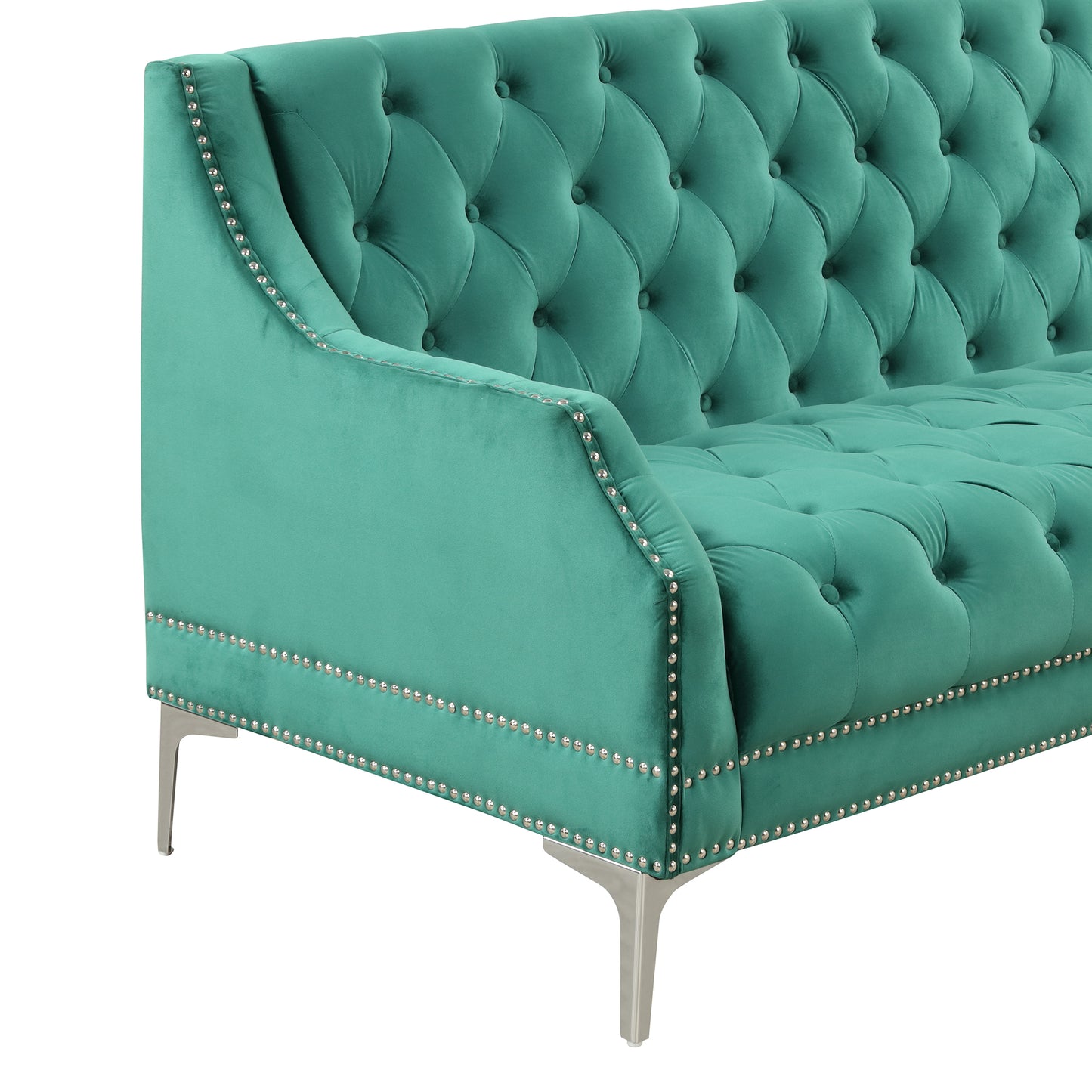 78-Inch Modern Dutch Plush Upholstered Green Sofa with Metal Legs