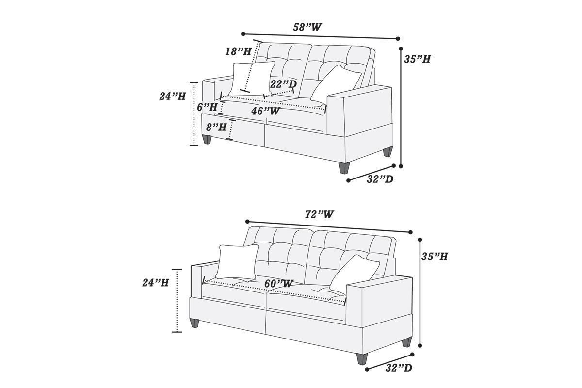 Living Room Furniture 2pc Sofa Set Light Coffee Polyfiber Tufted Sofa Loveseat w Pillows Cushion Couch Solid pine