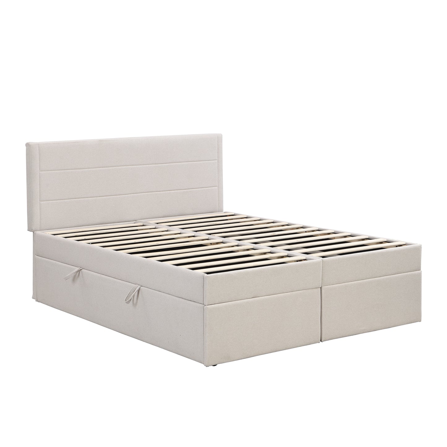 Queen Size Upholstered Platform Bed with Storage Underneath, Beige