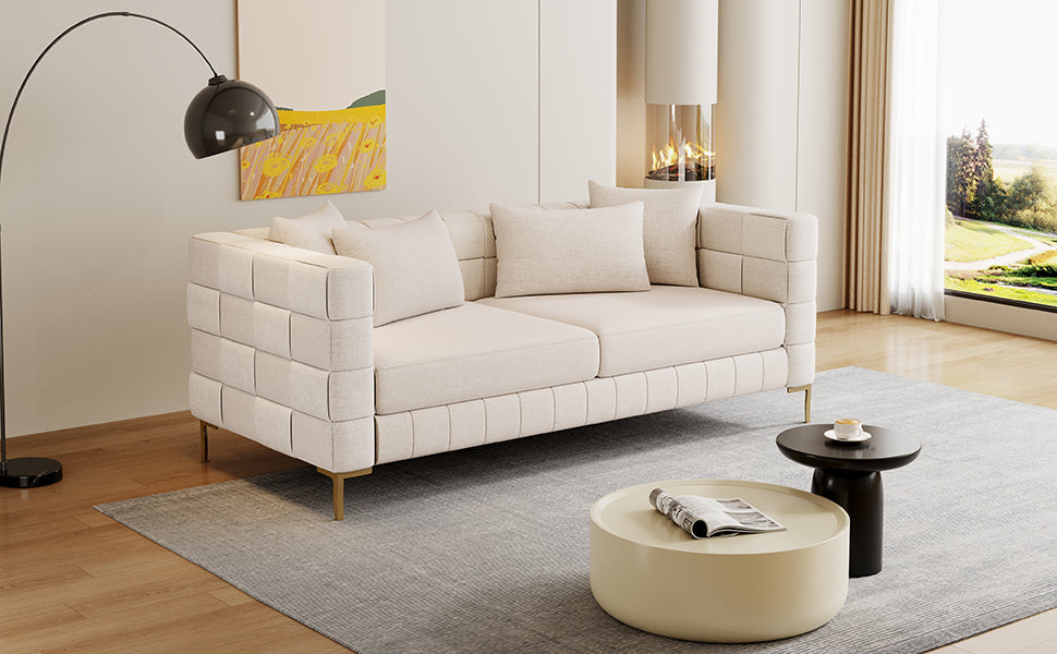 80.5 Modern Upholstered Sofa with Golden Metal Legs and Pillows