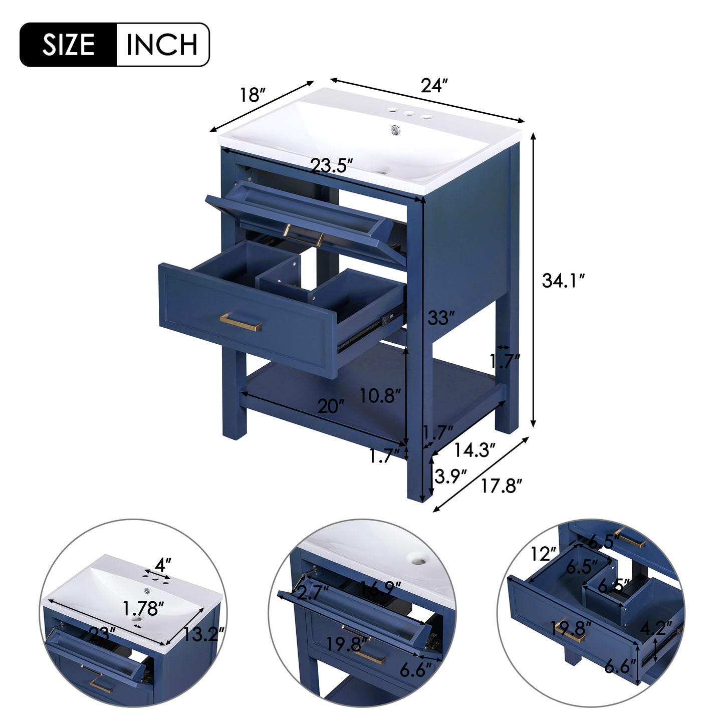 24'' Bathroom Vanity with Top Sink, Modern Bathroom Storage Cabinet with 2 Drawers, Single Sink Bathroom Vanity