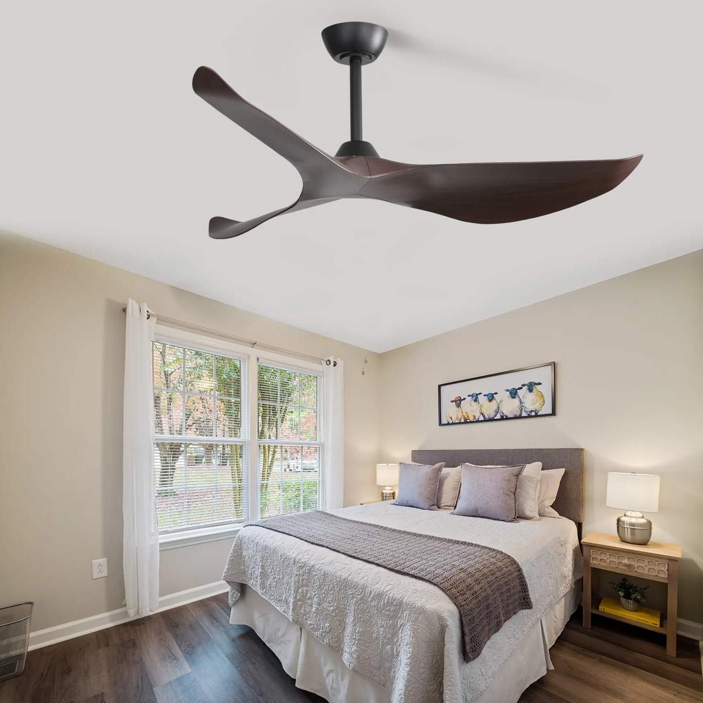 52-Inch Modern Indoor Ceiling Fan With Remote Control and Reversible Solid Wood Blades