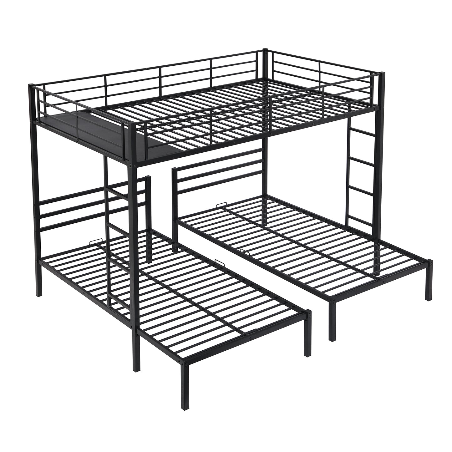 Black Metal Bunk Bed with Built-in Shelf for Twin & Full Size