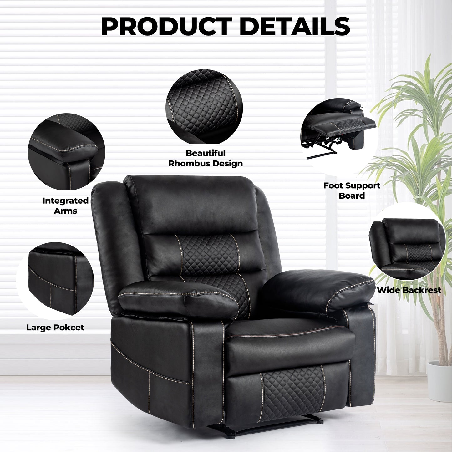 Breathable Leather Massage Recliner Chair with Extended Width and Full-Body Support and Multi-Reclining Mode