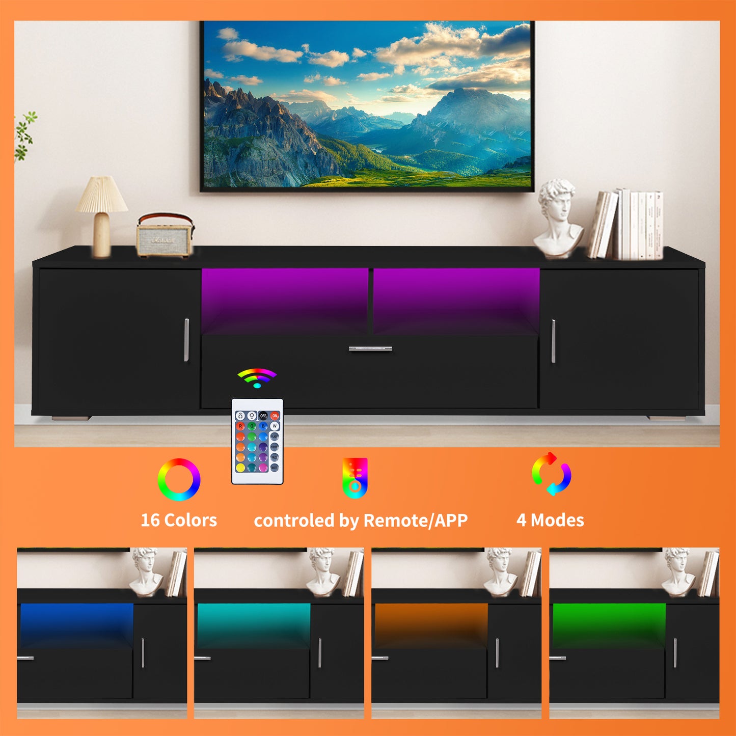 Sleek LED TV Stand with Storage - Enhanced Entertainment Center for Up to 75-inch TVs