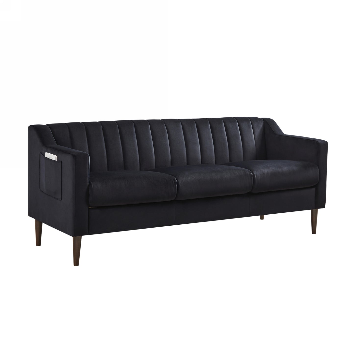 Modern Chesterfield sofa couch, Comfortable Upholstered sofa with Velvet Fabric and Wooden Frame and Wood Legs for Living Room/Bedroom/Office Black --3 Seats