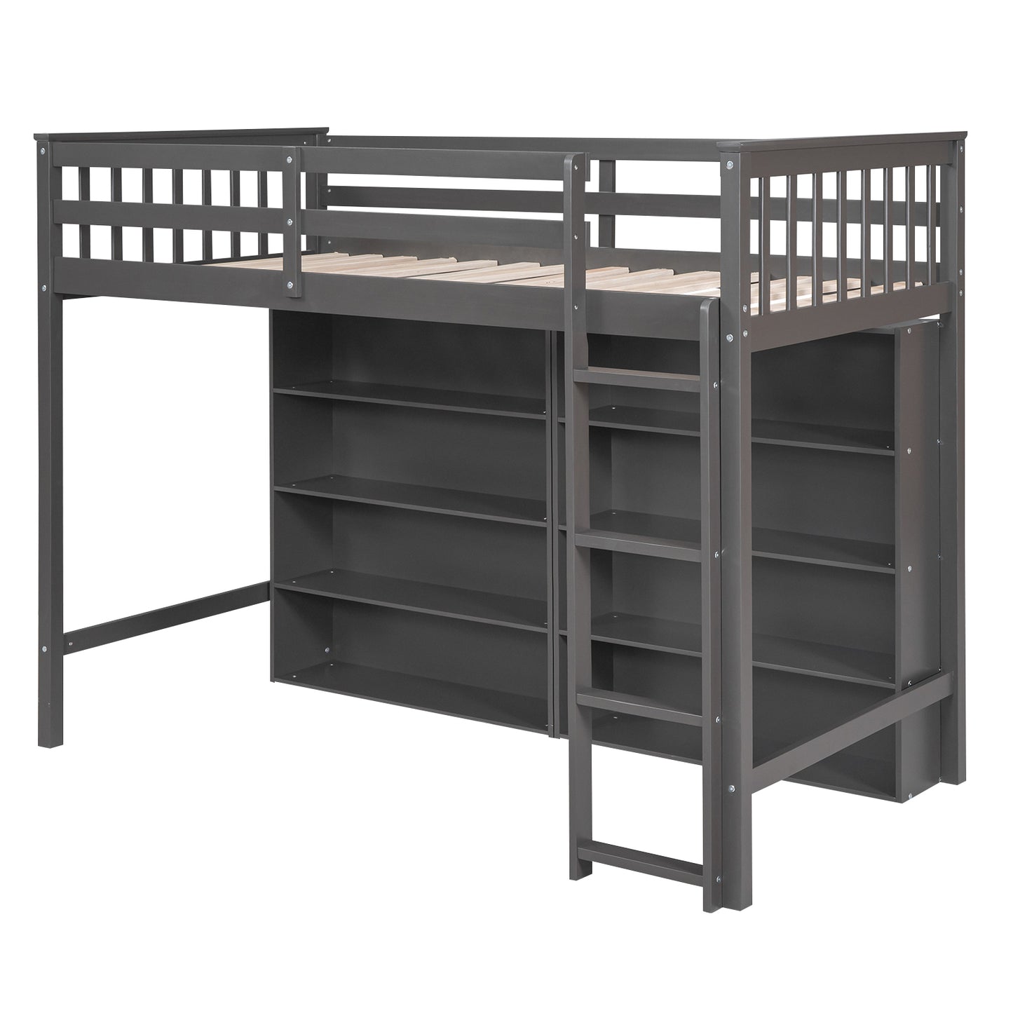 Twin Size Loft Bed with 8 Open Storage Shelves and Built-in Ladder, Gary(Expected Arrival Time:1.5)