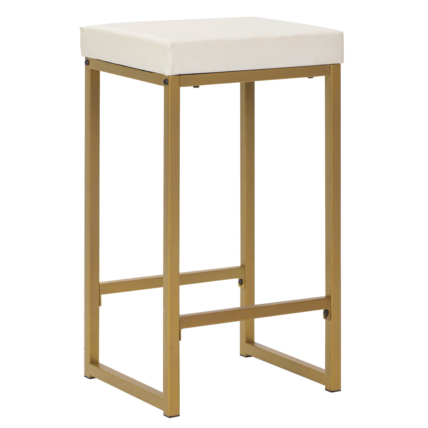 TREXM 3-piece Modern Pub Set with Faux Marble Countertop and Bar Stools, White/Gold