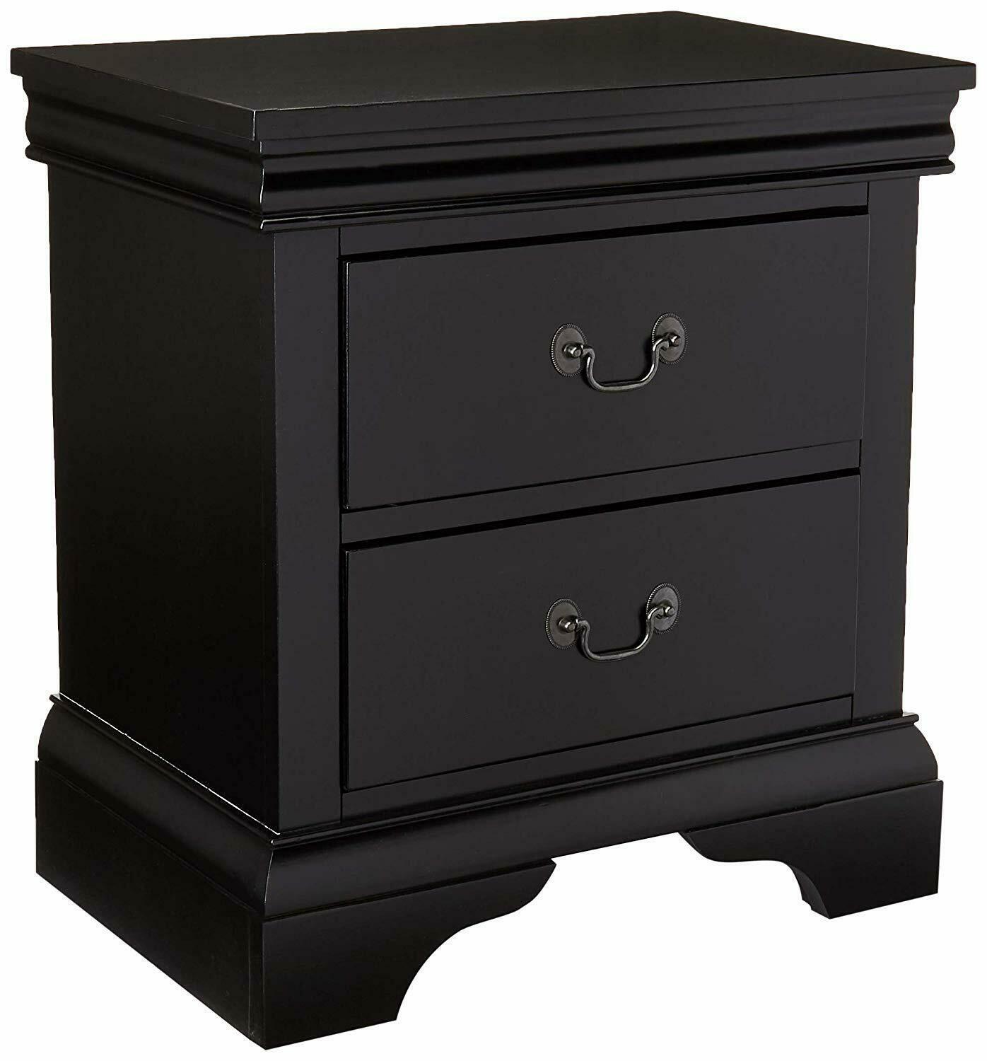 Contemporary Bedroom Furniture Nightstand Black Color 2 x Drawers Bed Side Table Pine wood