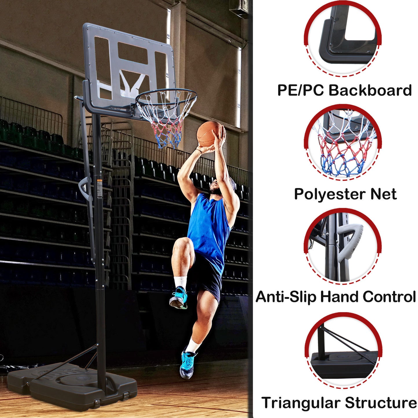 Teenagers Portable Basketball Hoop Height Adjustable basketball hoop stand 6.6ft - 10ft with 44 Inch Backboard and Wheels for Adults Teens