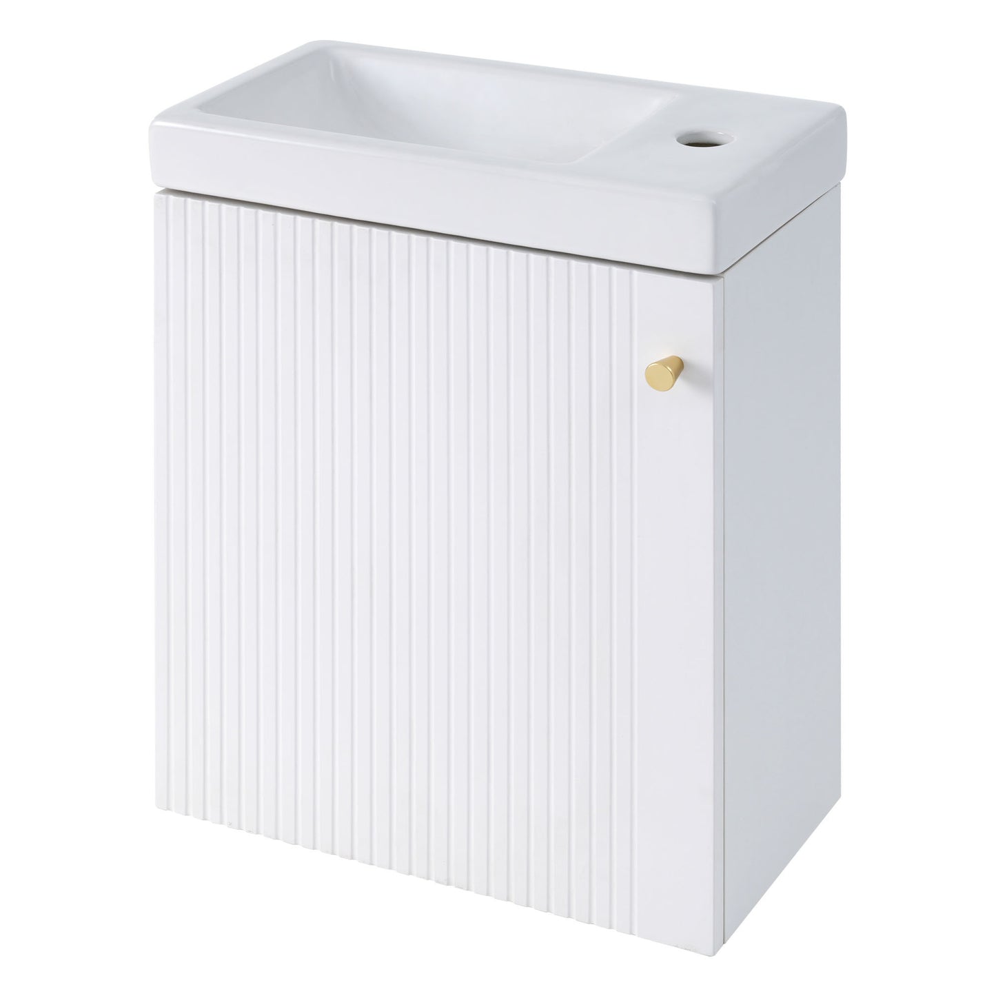 Contemporary 16" White Wall-Mounted Bathroom Vanity Combo Cabinet with Ceramic Basin - Ideal for Small Bathrooms