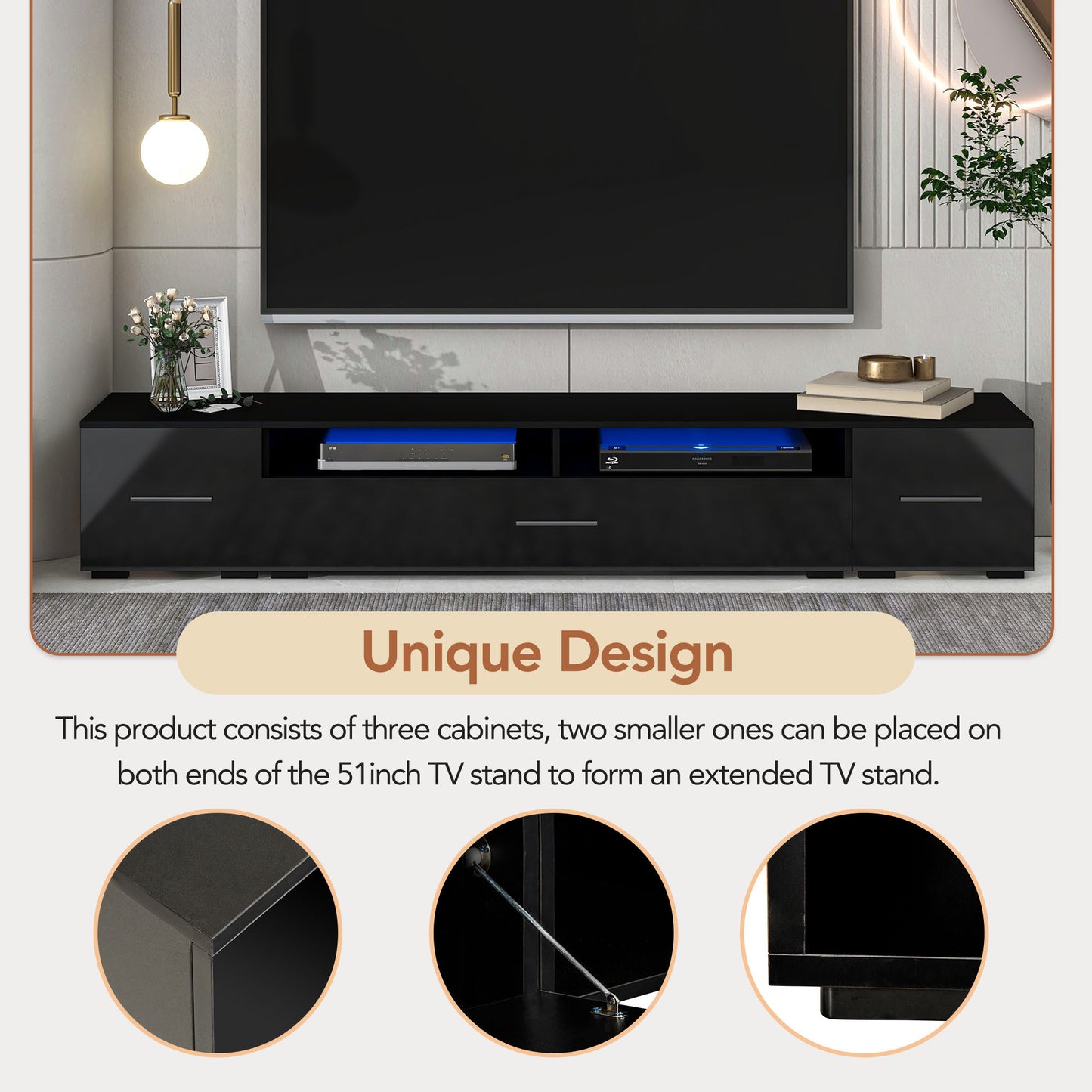 Modern LED TV Stand with Extended Design for 90+ Inch TVs