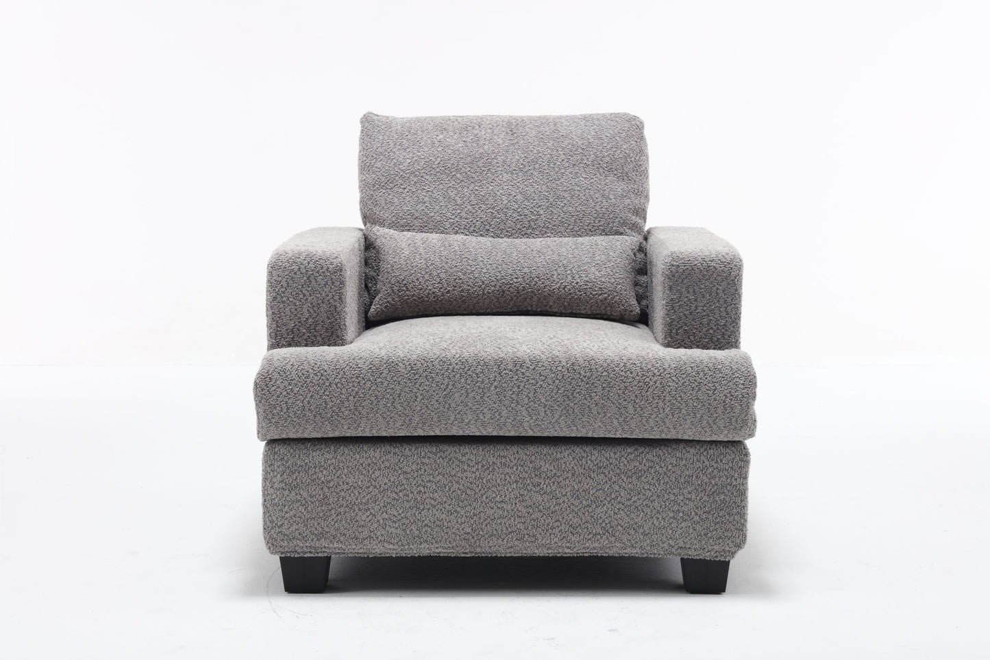 Elegant White and Gray Modern Chair for Living Room or Sofas, with Square Armrest and Removable Back Cushion