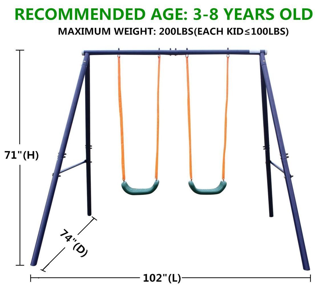 Children's Two-Seat Swing Set with Sturdy A-Frame