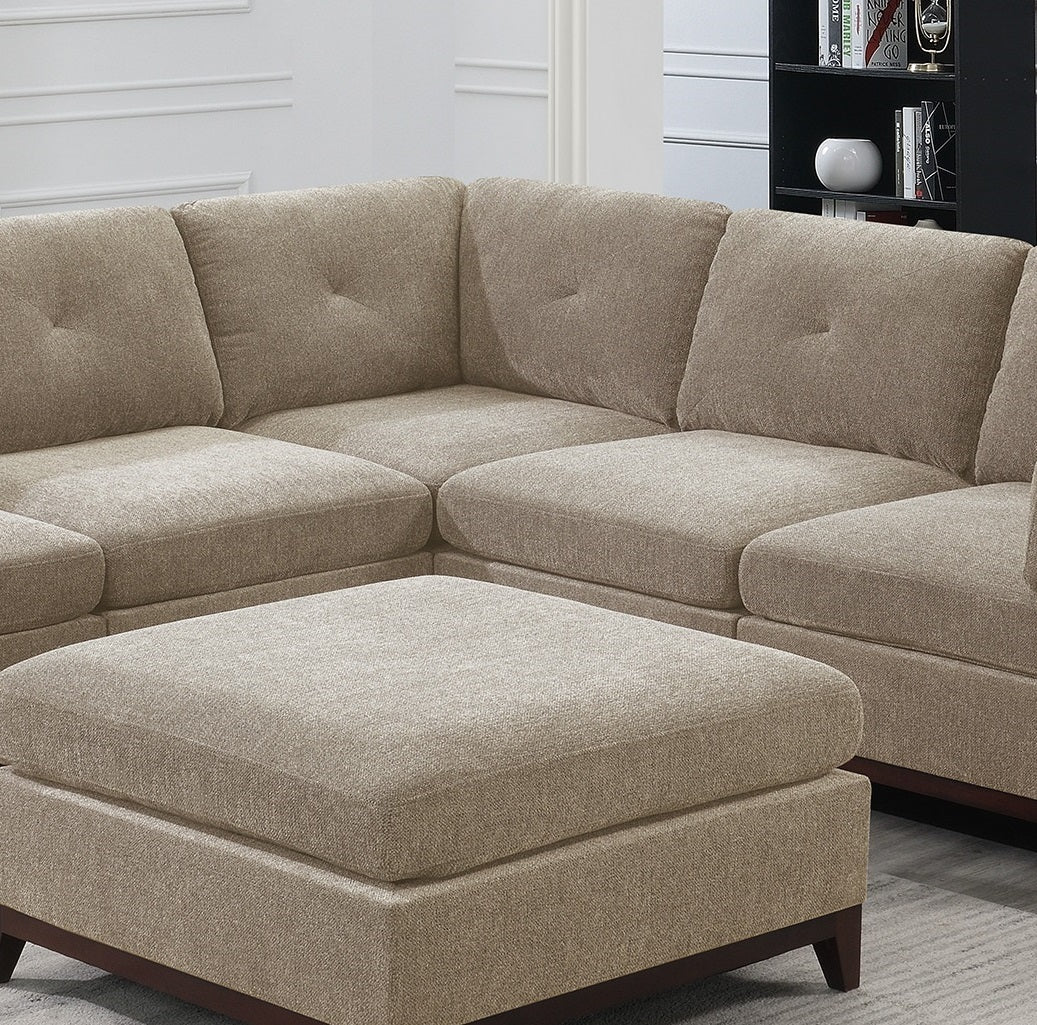 Camel Chenille Fabric Modular Sectional 6pc Set Living Room Furniture with Tufted Back and Classic Look