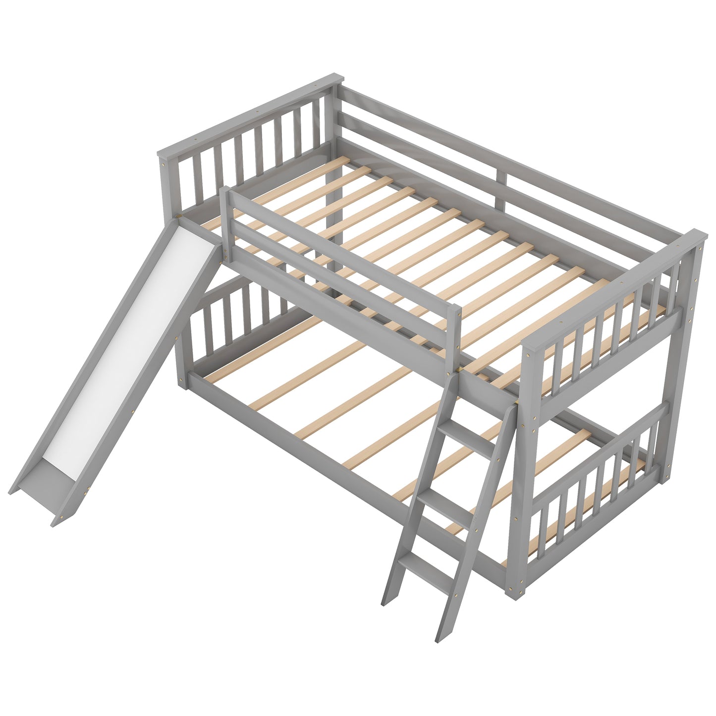 Gray Twin Bunk Bed with Removable Slide and Reversible Ladder