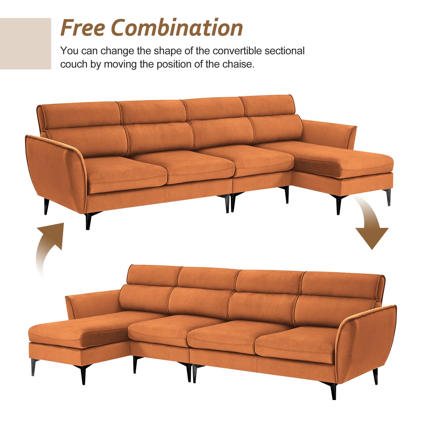 Convertible Flannel L-Shape Sectional Sofa with Left/Right Chaise