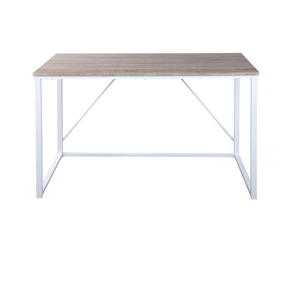 Minimalist Industrial Writing Desk with White and Oak Finish, Versatile Study Table