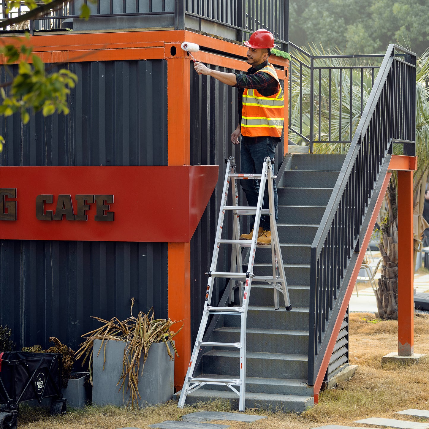 Multi position foldable engineering multifunctional aluminum alloy ladder A-type ladder straight ladder 17ft for home