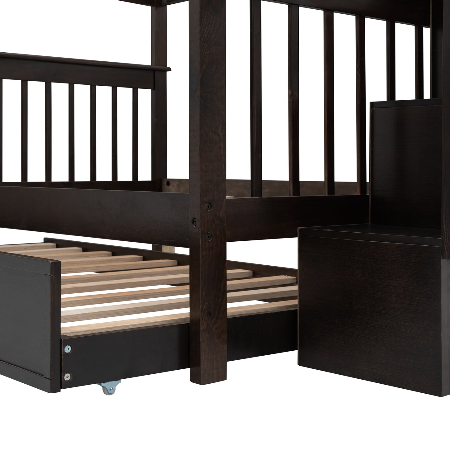 Staircase Full Bunk Bed with Twin Trundle and Storage - Espresso