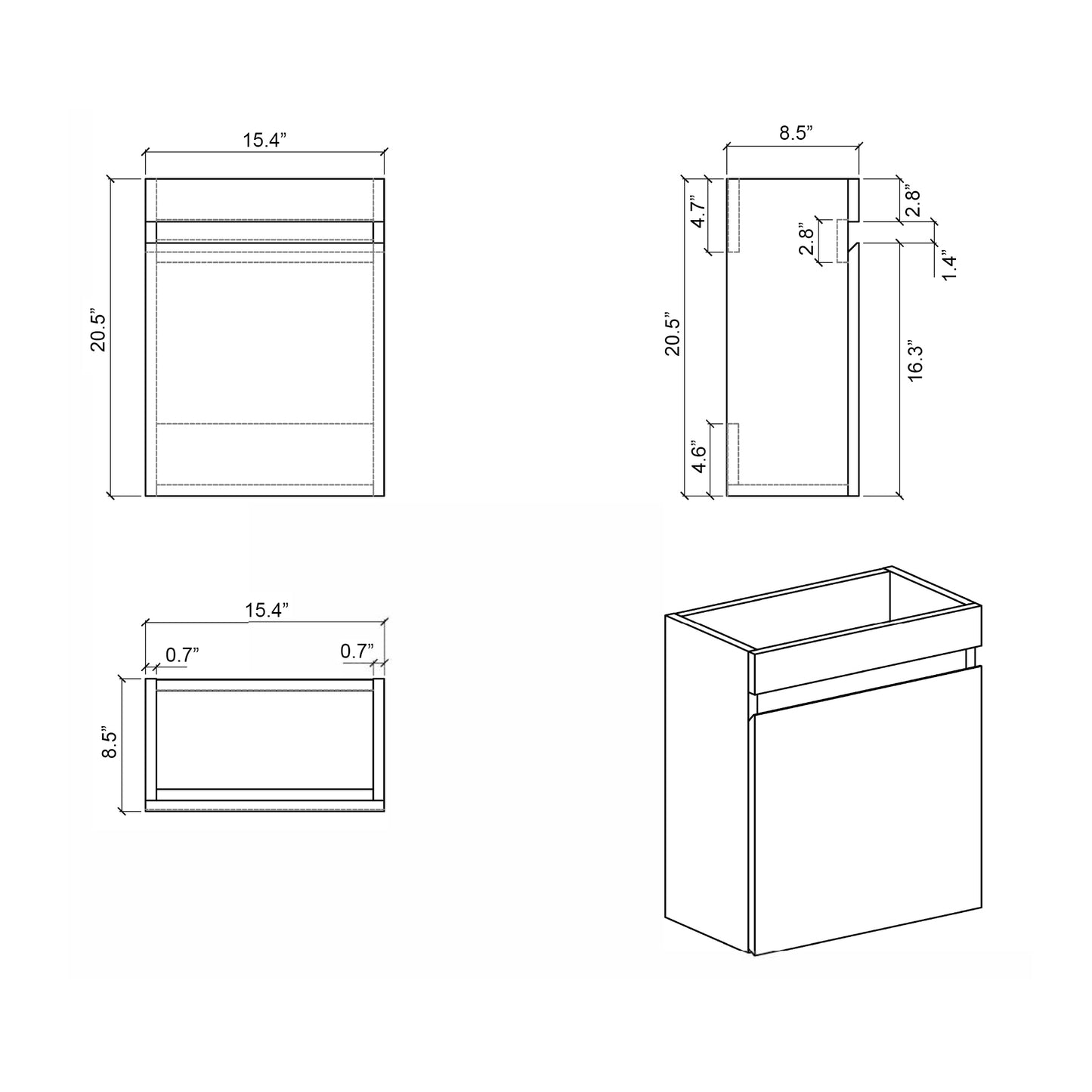 Laura 16" Small Bathroom Vanity with Sink, Wall Mounted Bathroom Vanity for Modern Bathroom, One-Piece White Sink Basin Minimalist Large Storage Bathroom Vanities