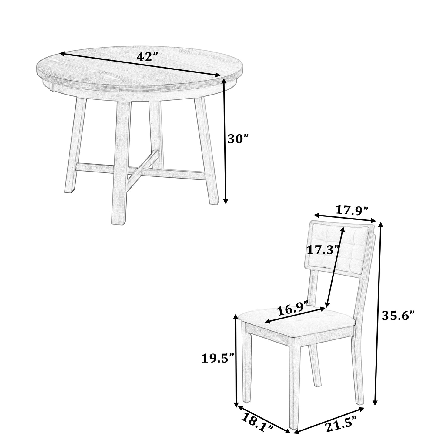 Rustic 42inch Round Dining Table Set with Cross Legs and Upholstered Dining Chairs for Small Places, Espresso