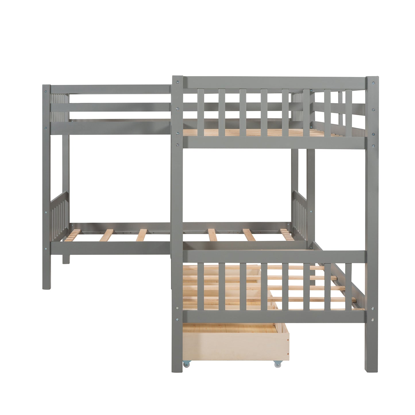 Gray Twin L-Shaped Bunk Bed with Storage Drawers for Space Optimization