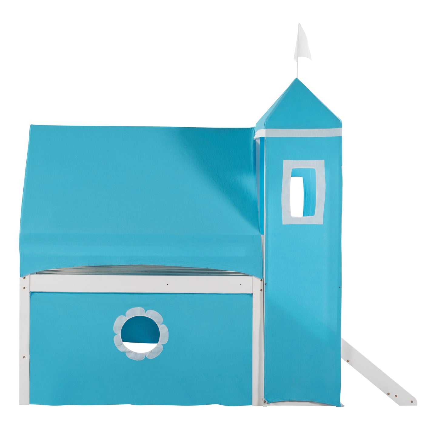 Blue Castle Bunk Bed - Full Size with Slide and Tower