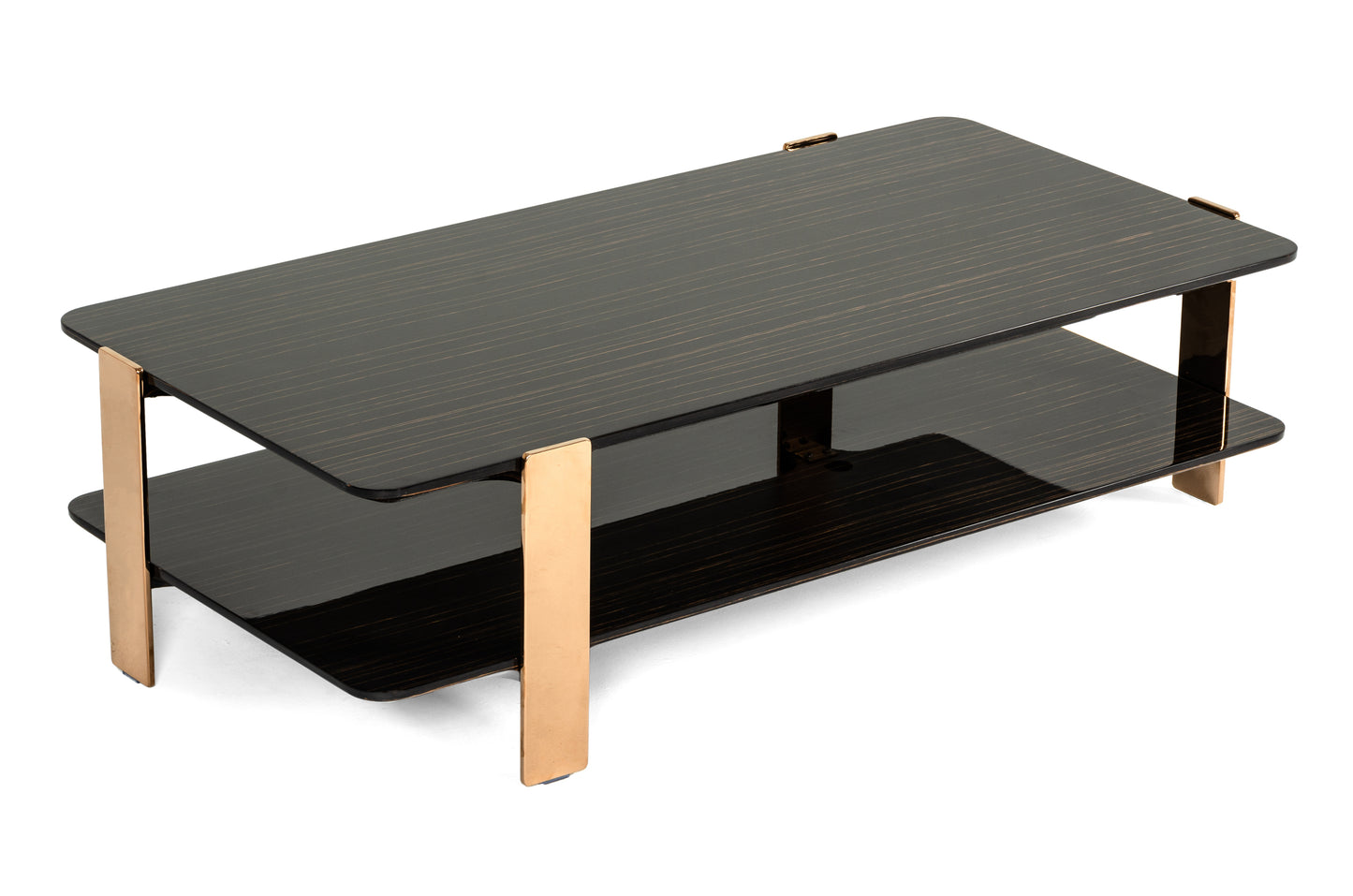 Leroy Modern Ebony & Rosegold Coffee Table with Stainless Steel Base