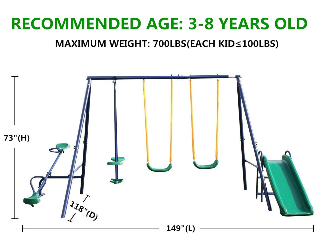 Swing Set with Slide and Metal Frame