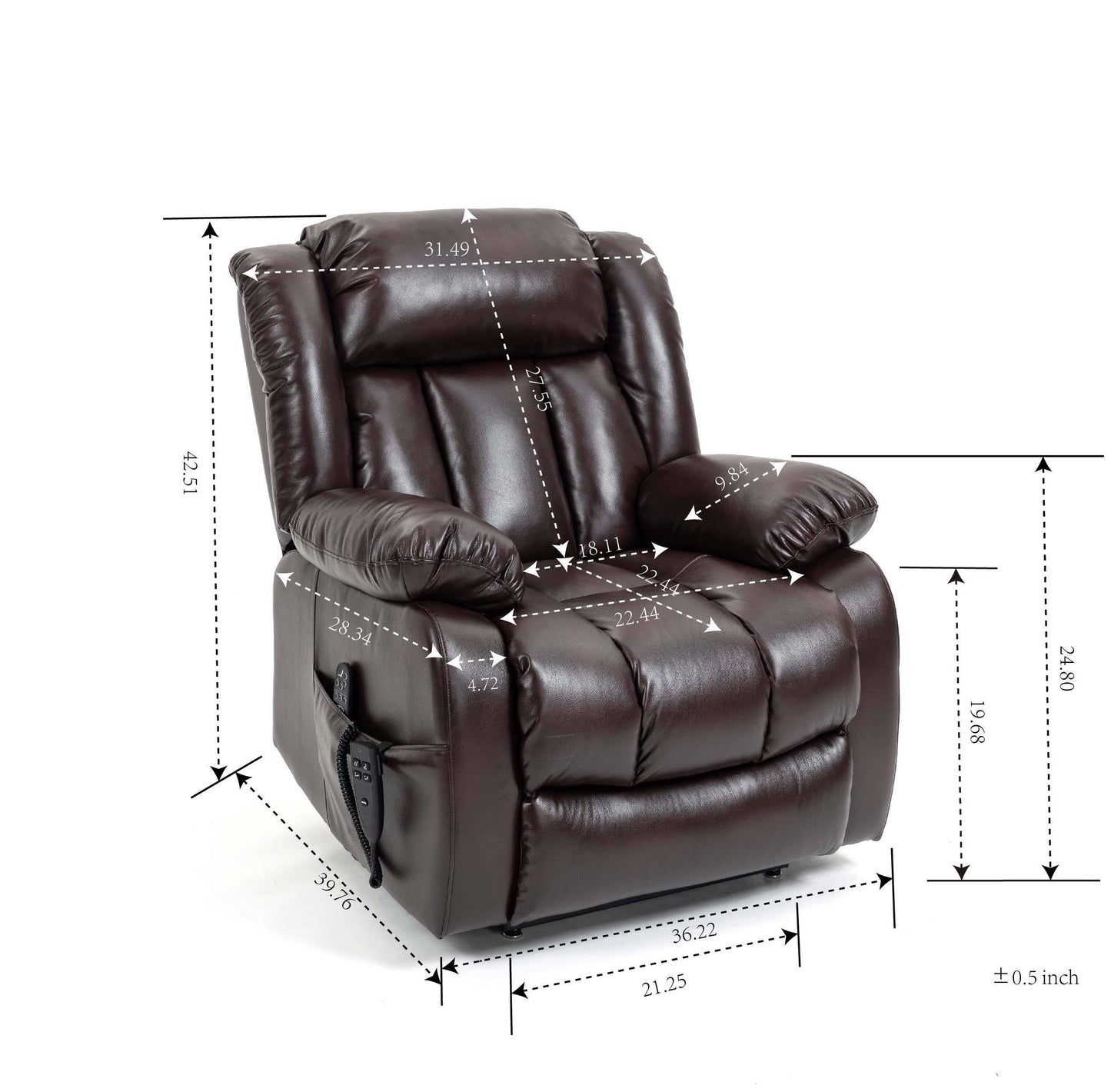 Brown Power Lift Recliner Chair with Massage and Heating