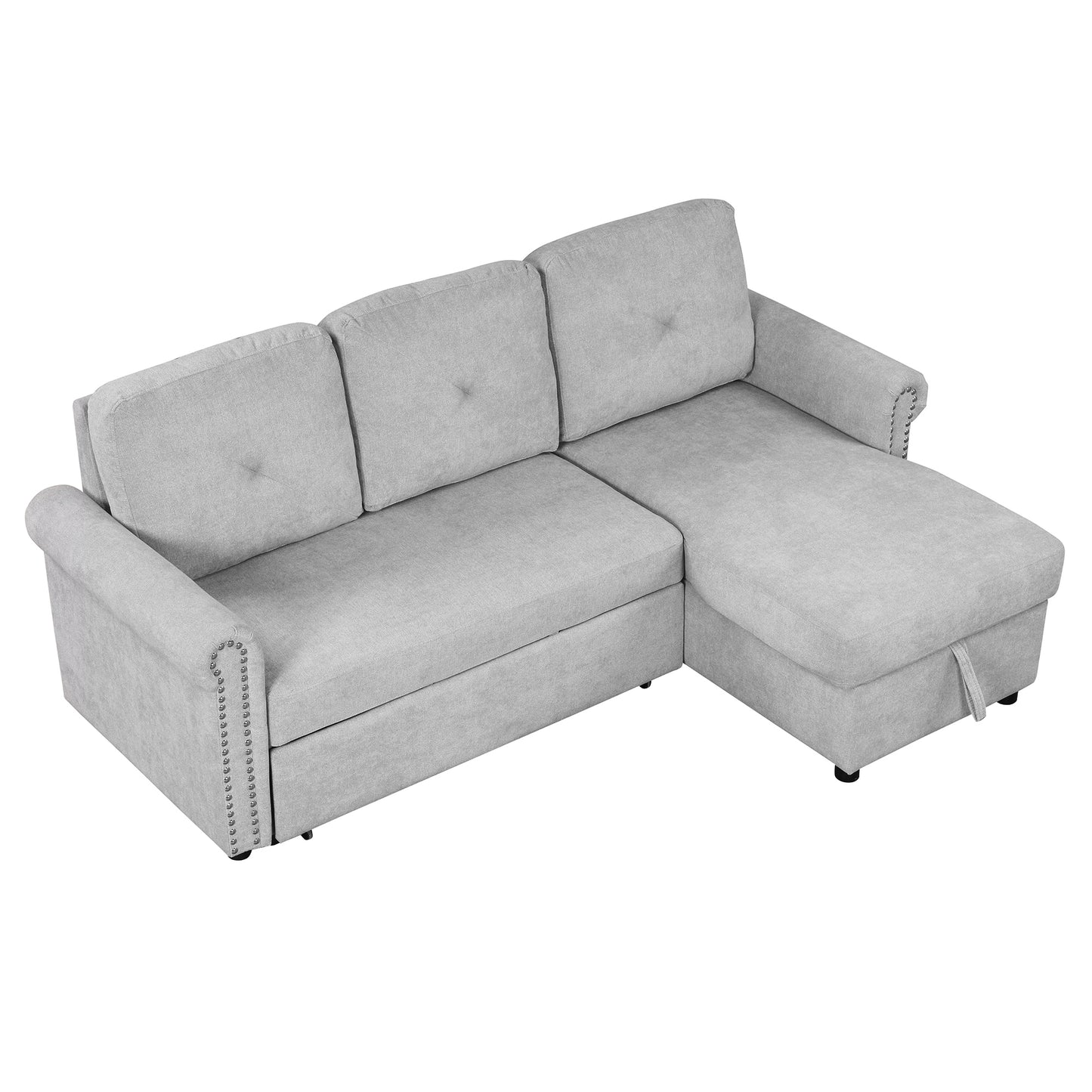 Modern 83-Inch Sleeper Sofa Bed with Chaise and Storage, Gray