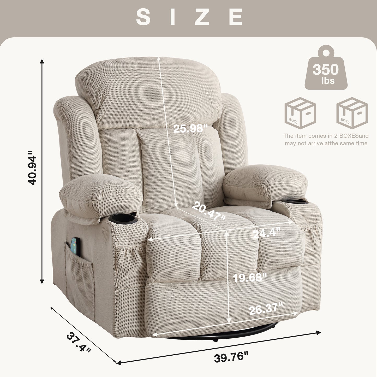 Heated Swiveling Recliner Massage Sofa with USB and Cup Holders