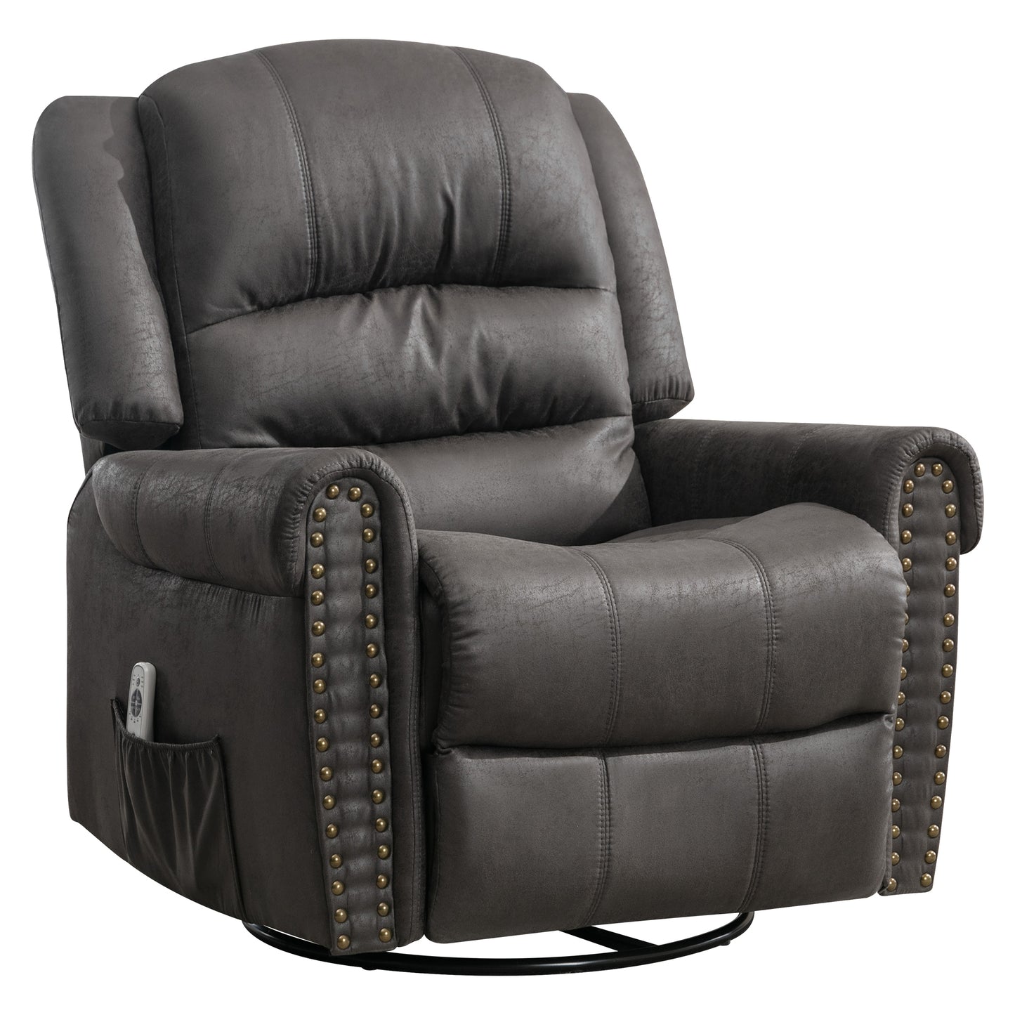 Grey Massage Rocker Recliner Chair with Heating, USB Charge Port, and Vibration Massage