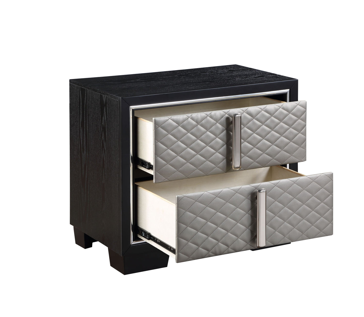 Nicola NIGHTSTAND Silver PU & Black Finish BD01428