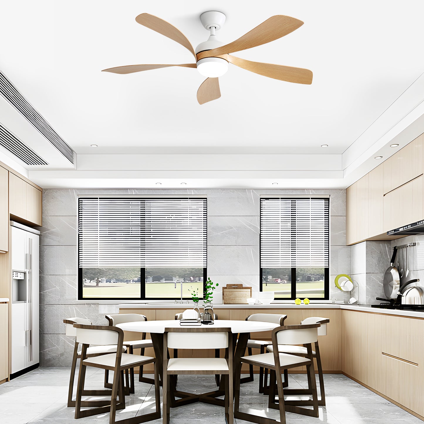 Silent 52 Inch Wooden Indoor Ceiling Fan with Smart LED Light and Reversible Motor for Bedroom