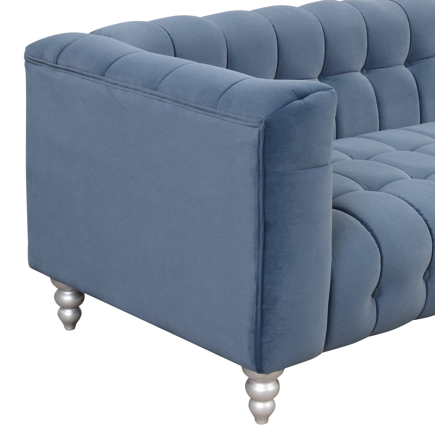 42 Blue Modern Upholstered Sofa with Buttoned Tufted Backrest