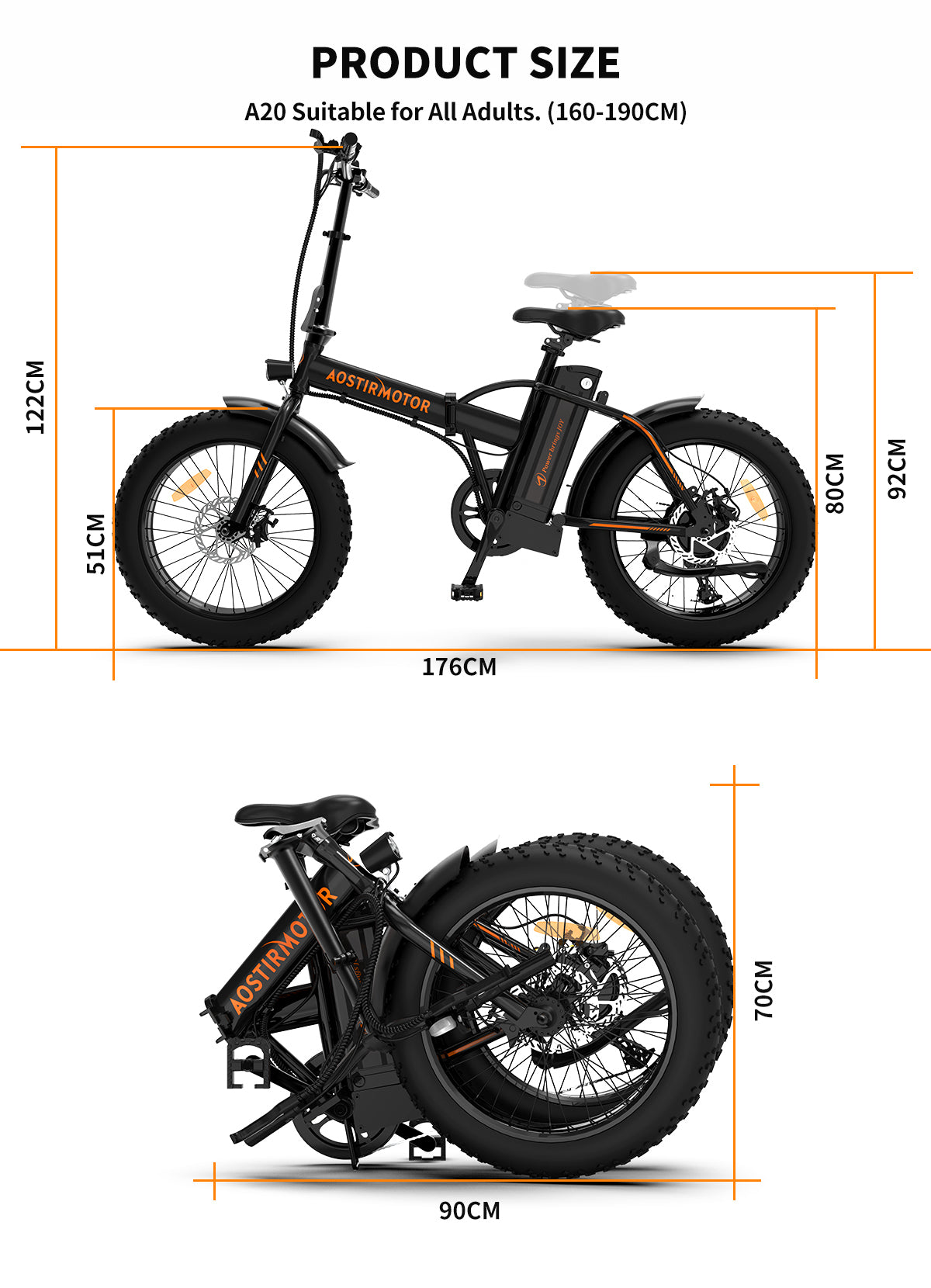 AOSTIRMOTOR Folding Electric Bike Ebike Bicycle 500W Motor 20" Fat Tire With 36V/13Ah Li-Battery Beach Snow Bicycle  A20