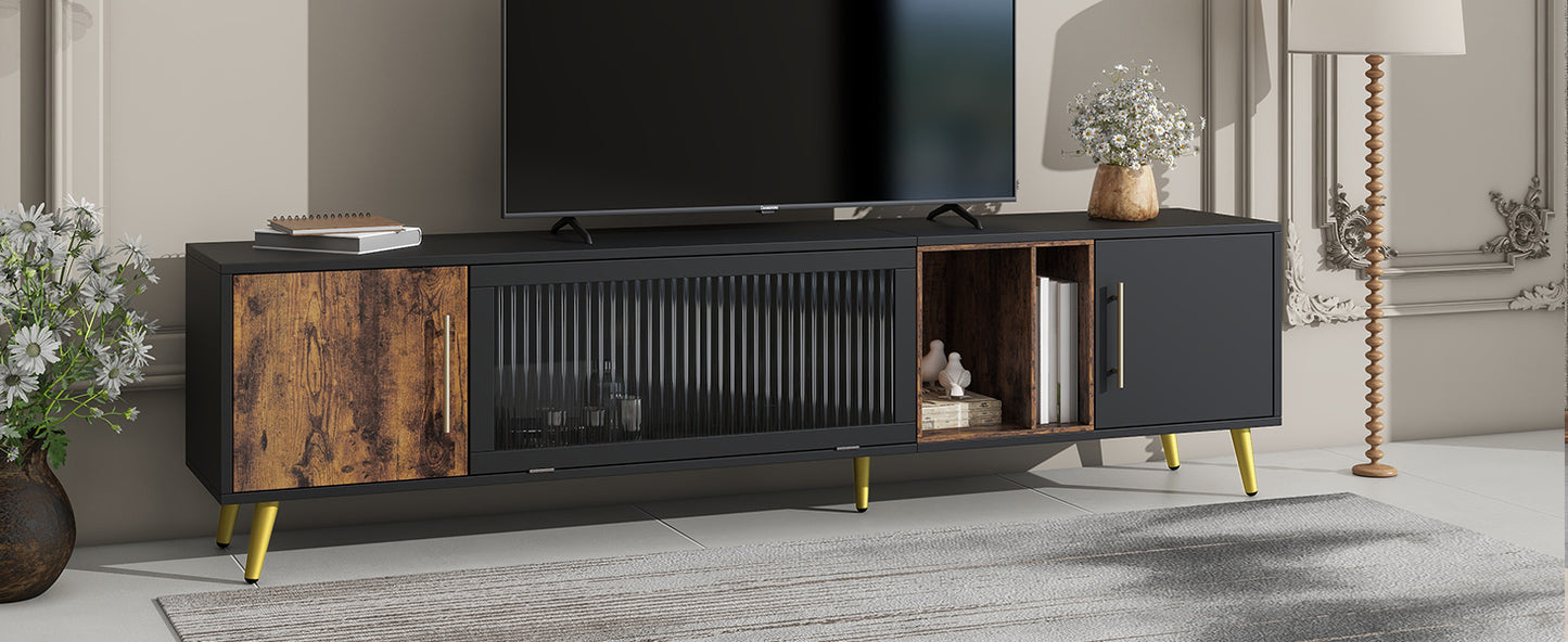 Elegant Black and Gold Two-Tone TV Stand with Adjustable Storage