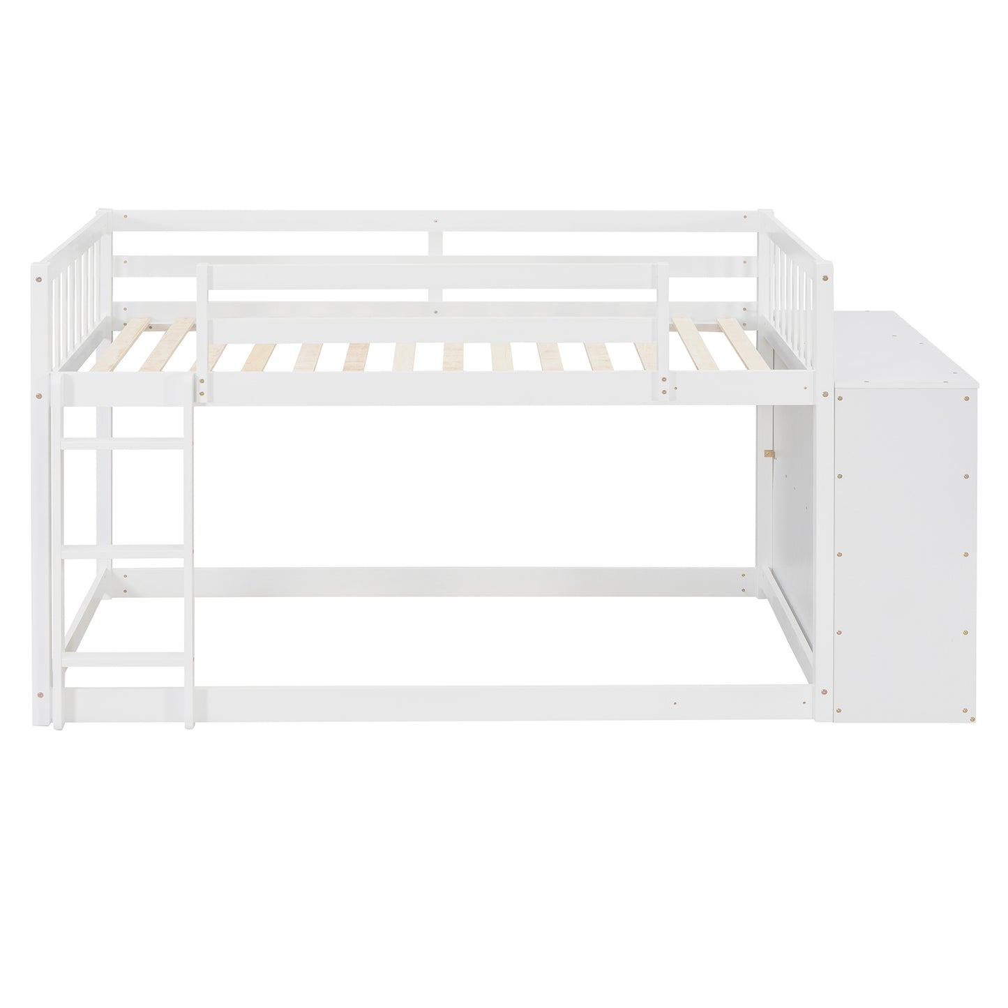 White Twin Bunk Bed with Storage Drawers and Shelves - Space-Saving Twin Bunk Bed