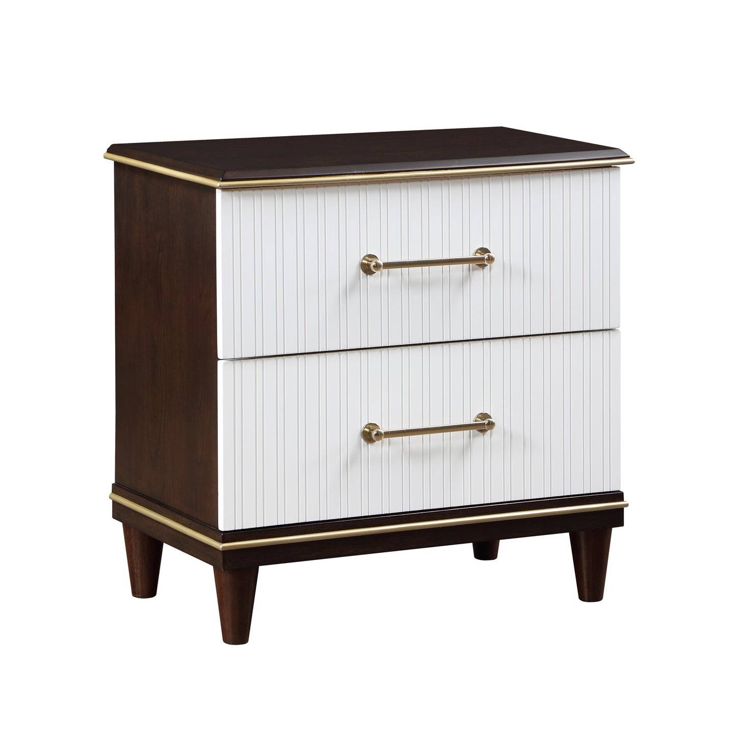 Contemporary White and Cherry Finish 1pc Two Drawers Nightstand 2-Tone Finish with Gold Trim Modern Bedroom Furniture