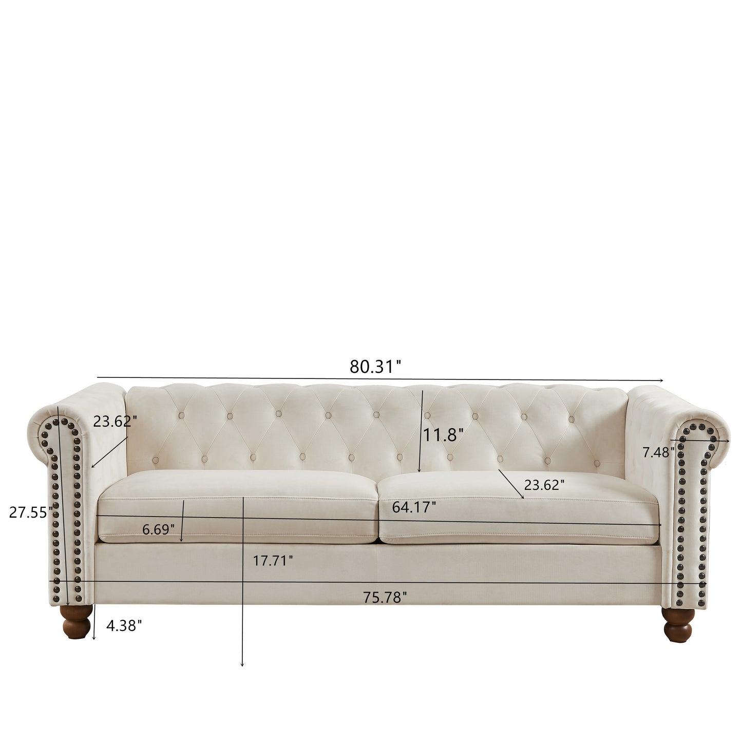 Classic Traditional Living Room Upholstered Sofa with high-tech Fabric Surface/ Chesterfield Tufted Fabric Sofa Couch, Large-White.