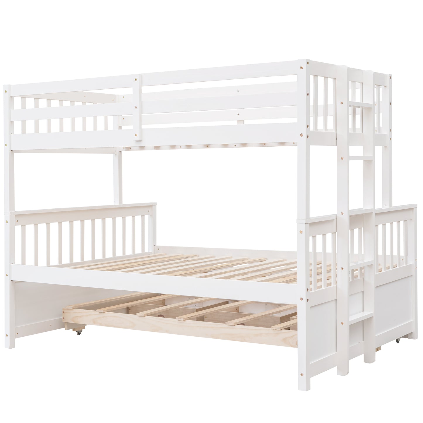 Playful Twin-Over-Full Bunk Bed with Trundle and Drawers - White