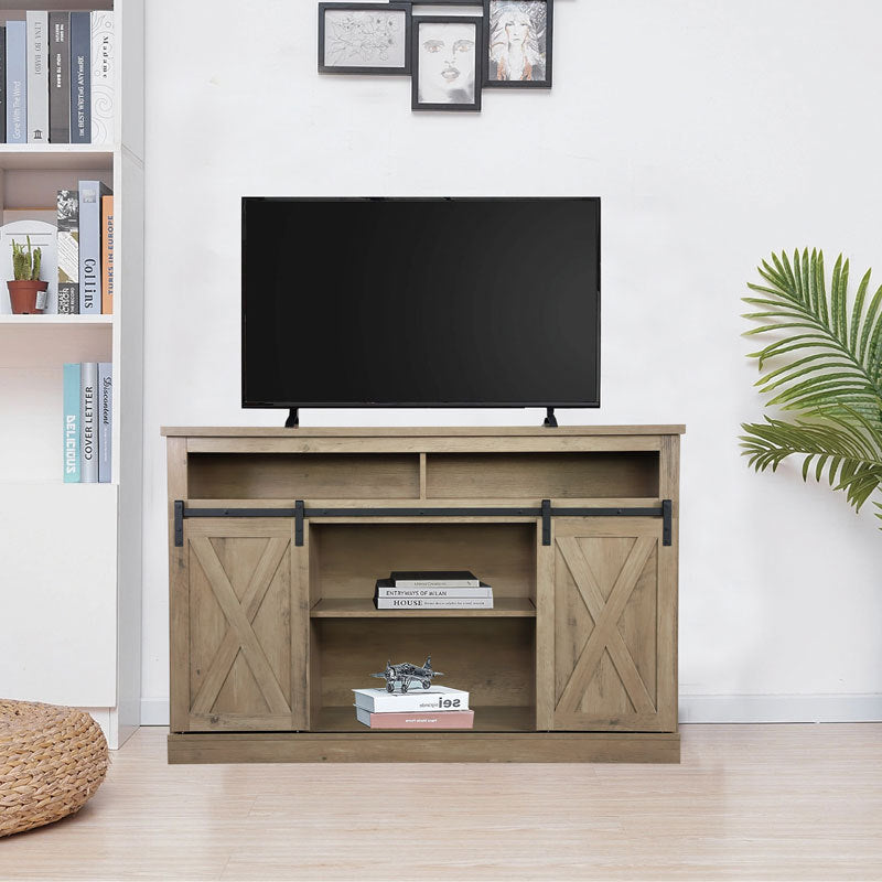 Rustic Sliding Barn Door TV Stand with Storage Cabinet for Farmhouse Chic Requirements